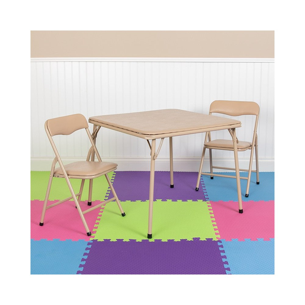 Kids Tan 3 Piece Folding Table and Chair Set