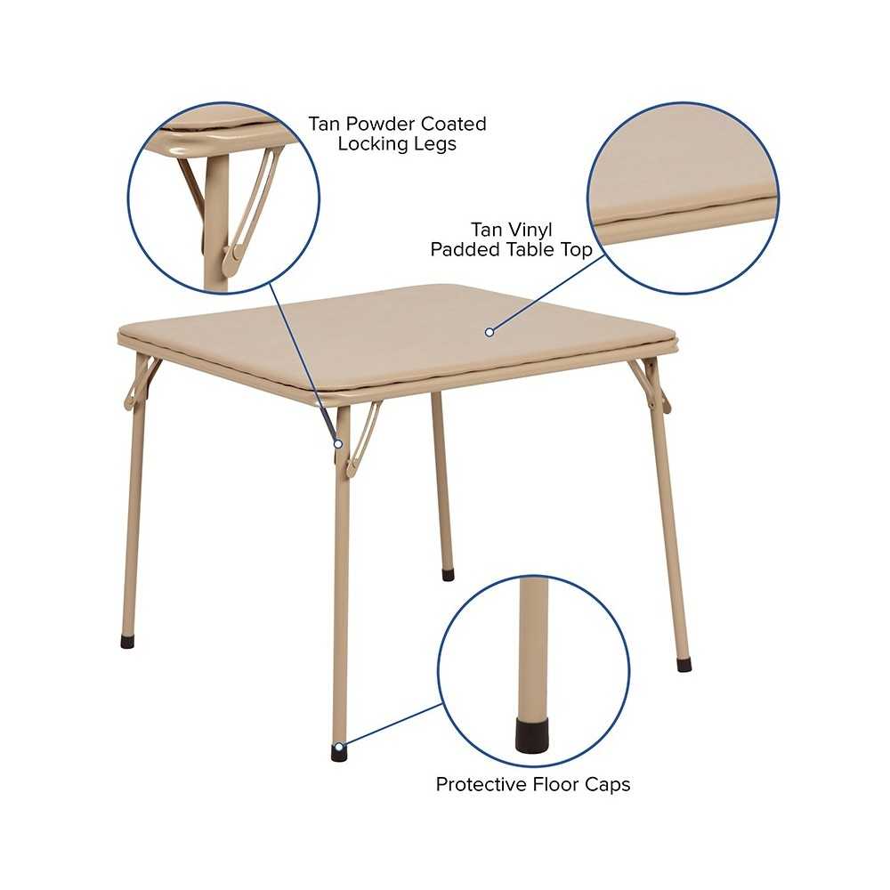 Kids Tan 3 Piece Folding Table and Chair Set