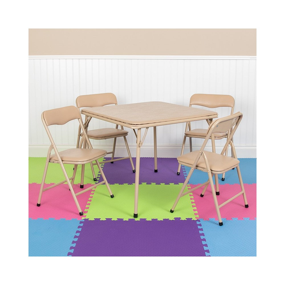 Kids Tan 5 Piece Folding Table and Chair Set