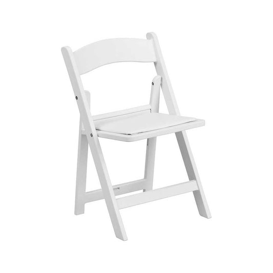 Kids White Resin Folding Chair with White Vinyl Padded Seat