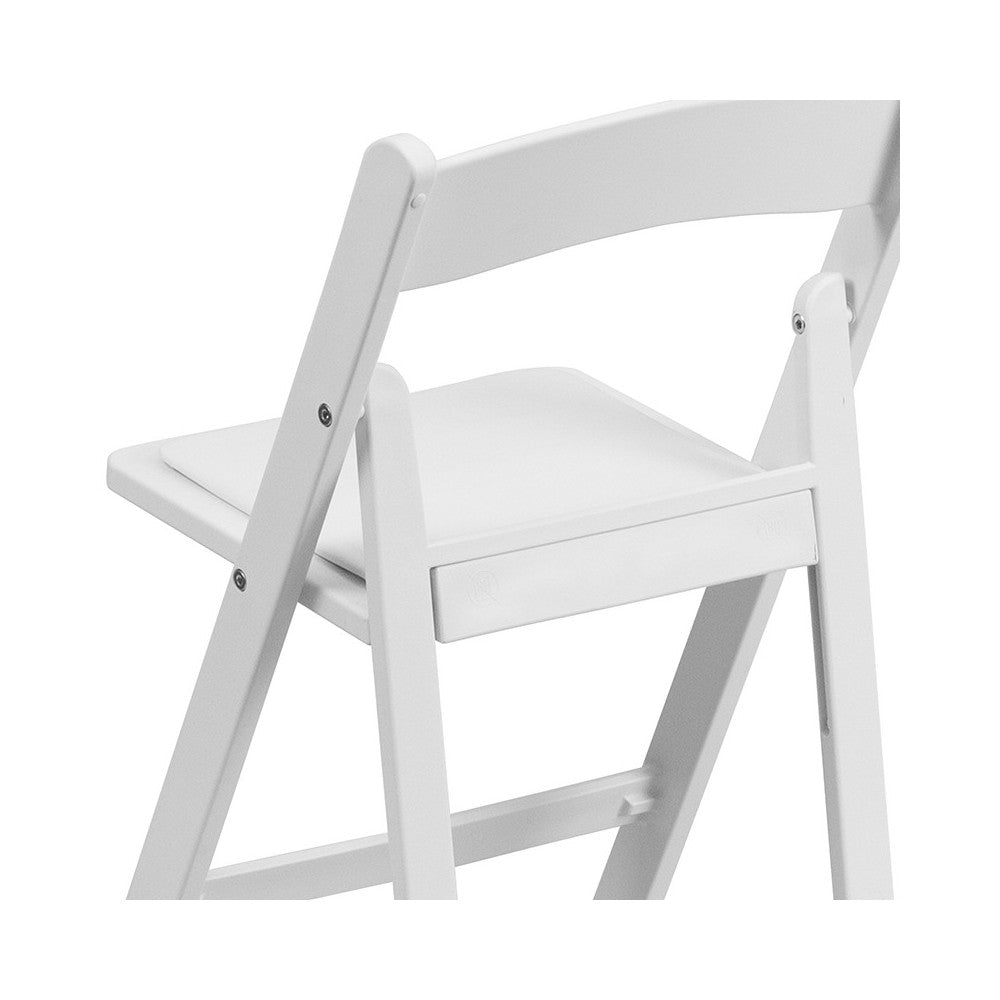 Kids White Resin Folding Chair with White Vinyl Padded Seat