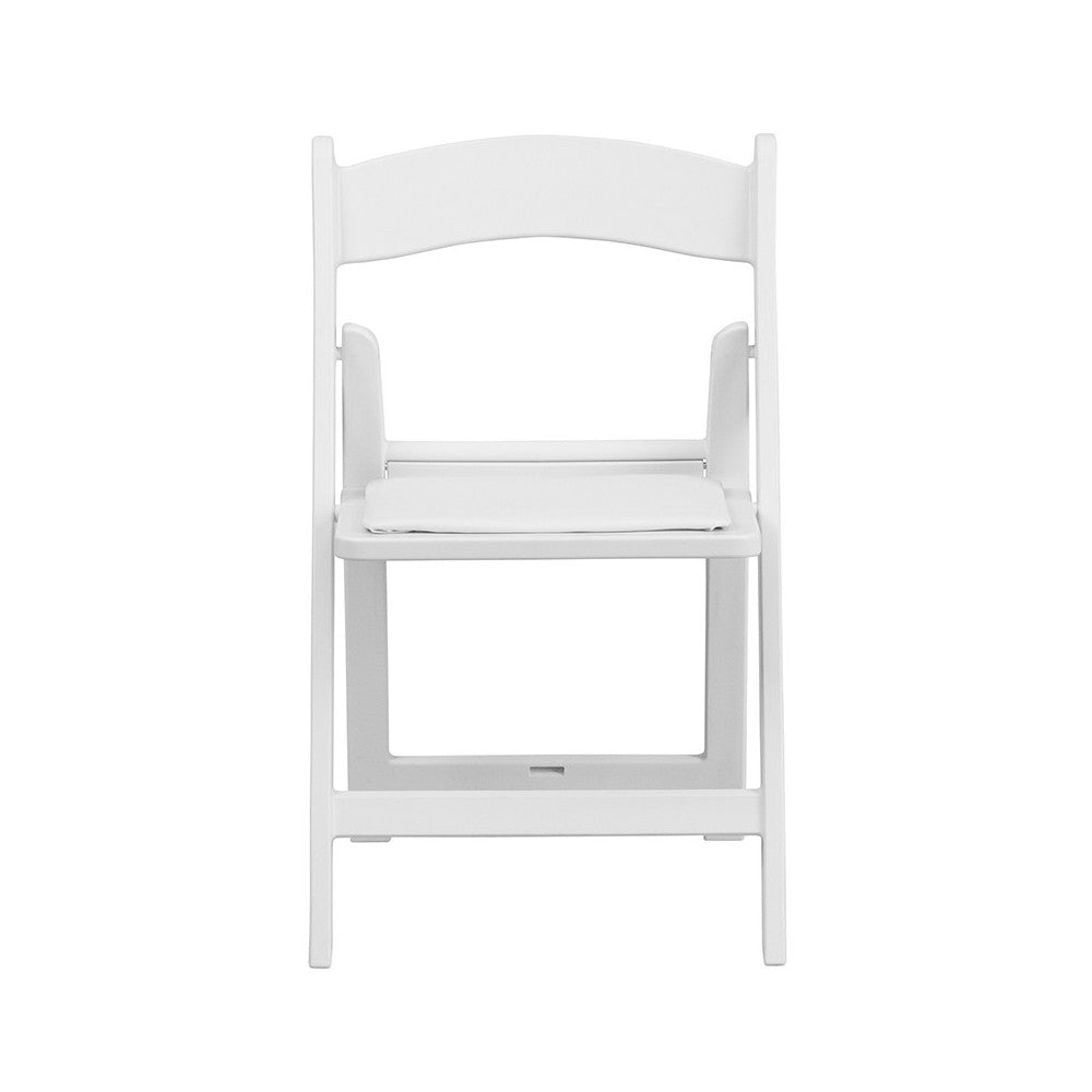 Kids White Resin Folding Chair with White Vinyl Padded Seat