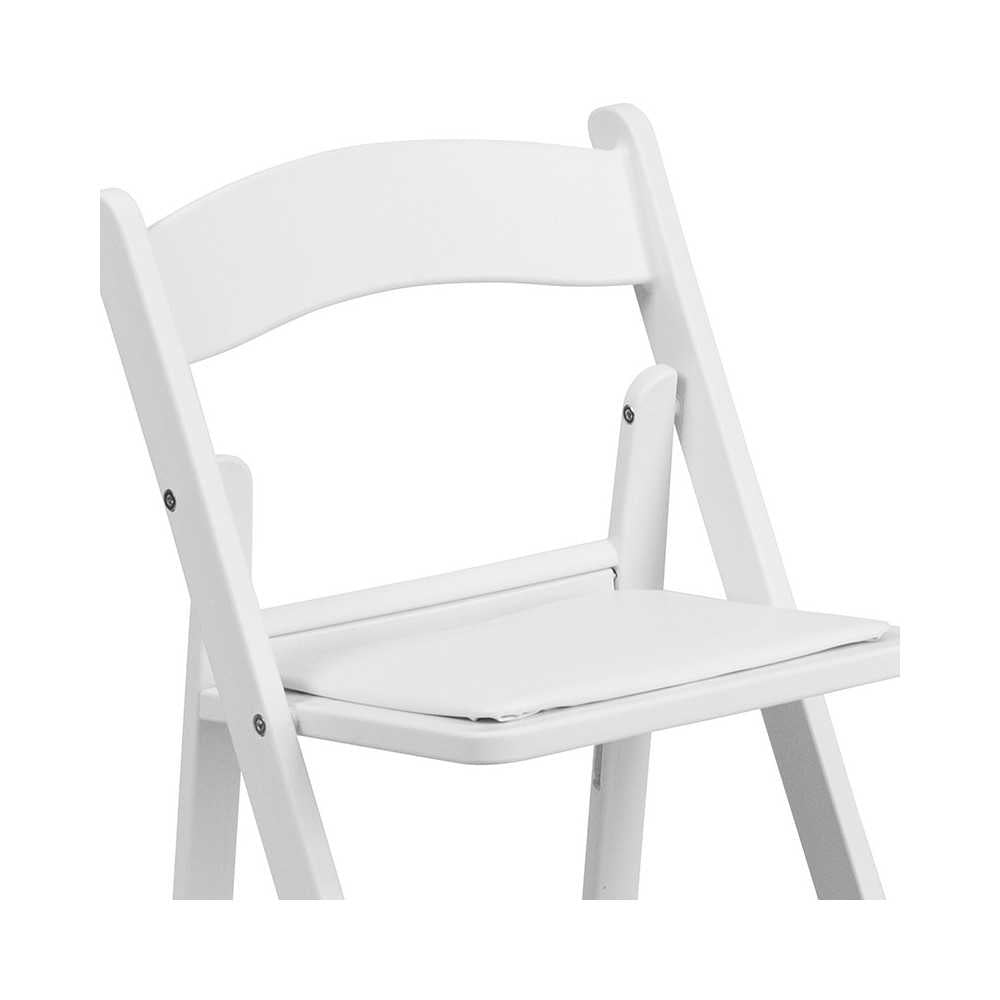 Kids White Resin Folding Chair with White Vinyl Padded Seat