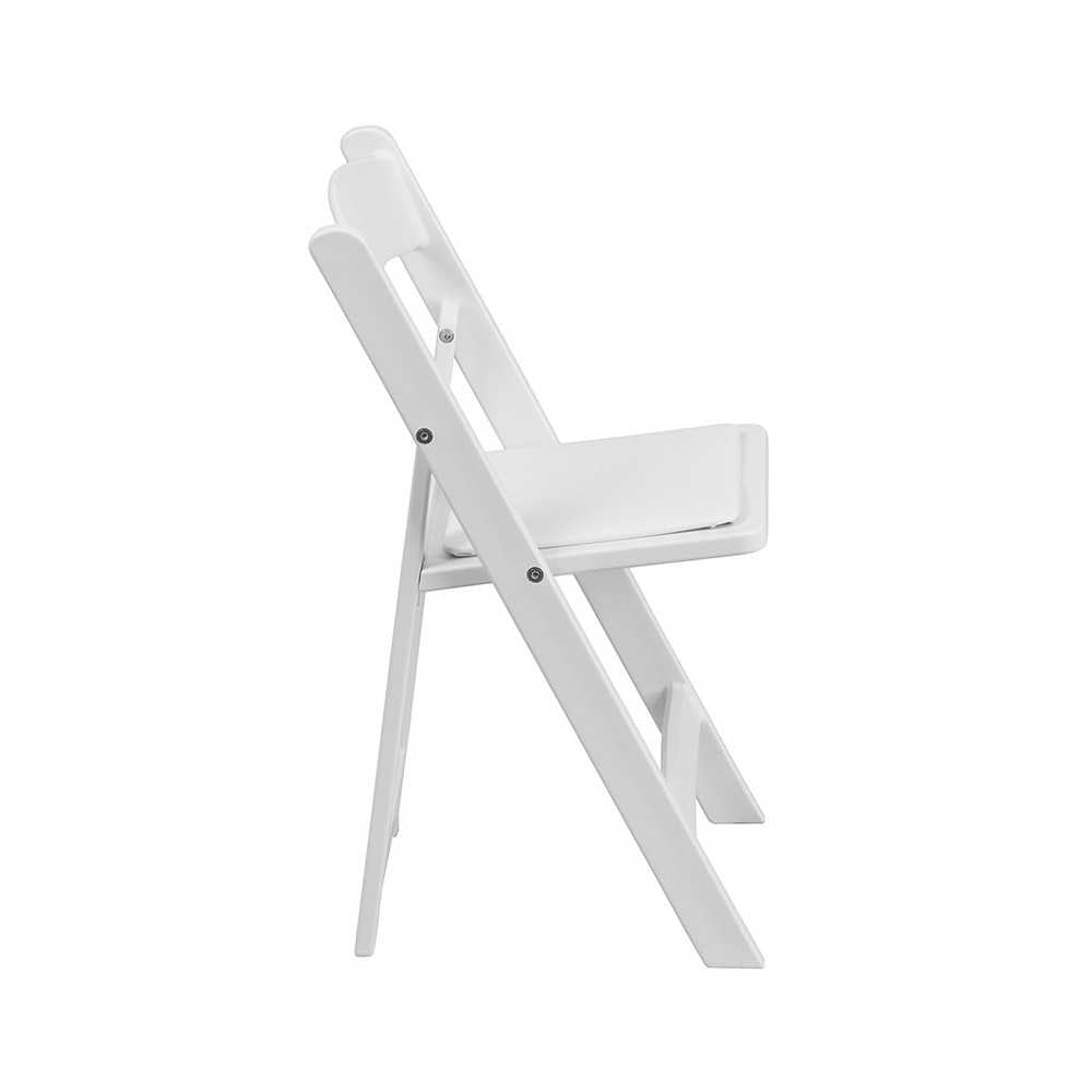 Kids White Resin Folding Chair with White Vinyl Padded Seat