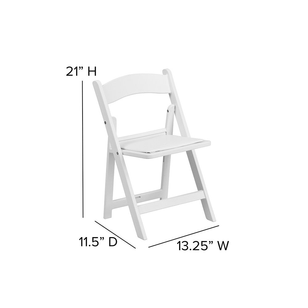Kids White Resin Folding Chair with White Vinyl Padded Seat