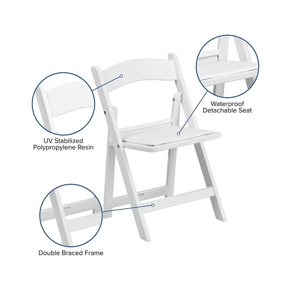 Kids White Resin Folding Chair with White Vinyl Padded Seat