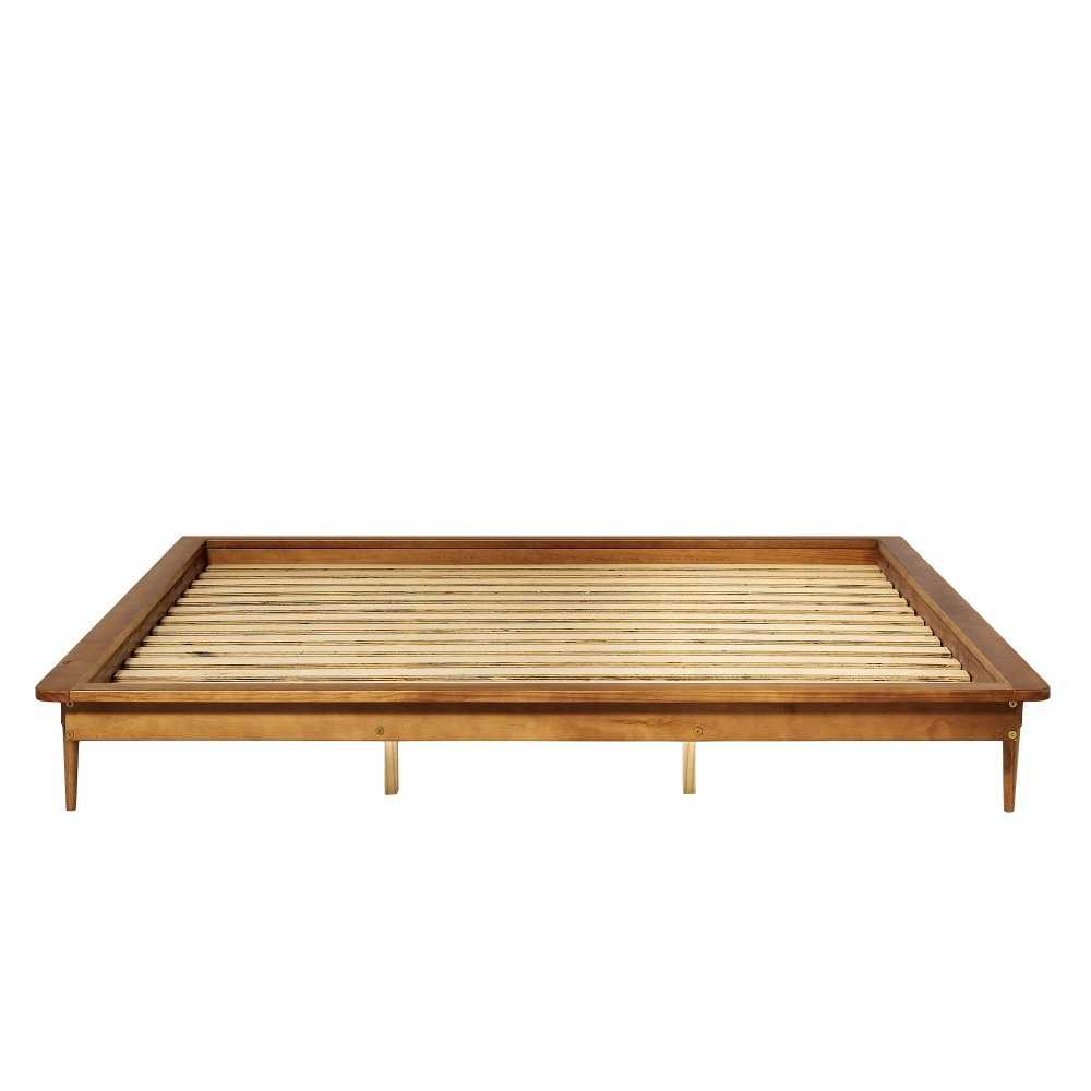 King Mid Century Modern Solid Wood Platform Bed - Caramel