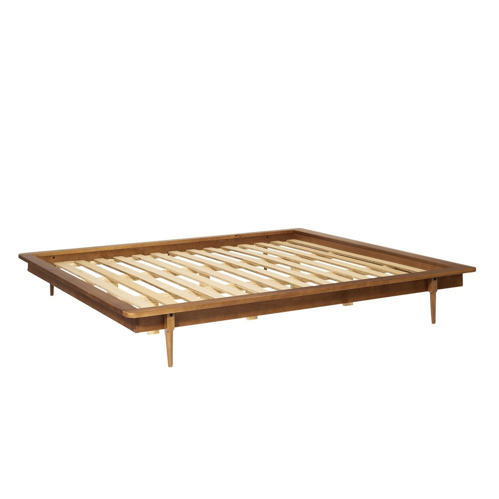 King Mid Century Modern Solid Wood Platform Bed - Caramel