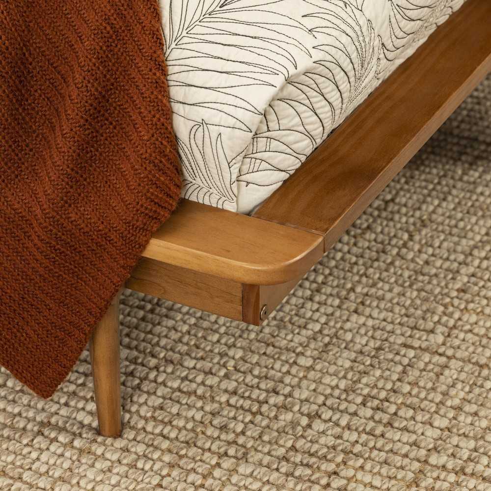 King Mid Century Modern Solid Wood Spindle Platform Bed - Caramel