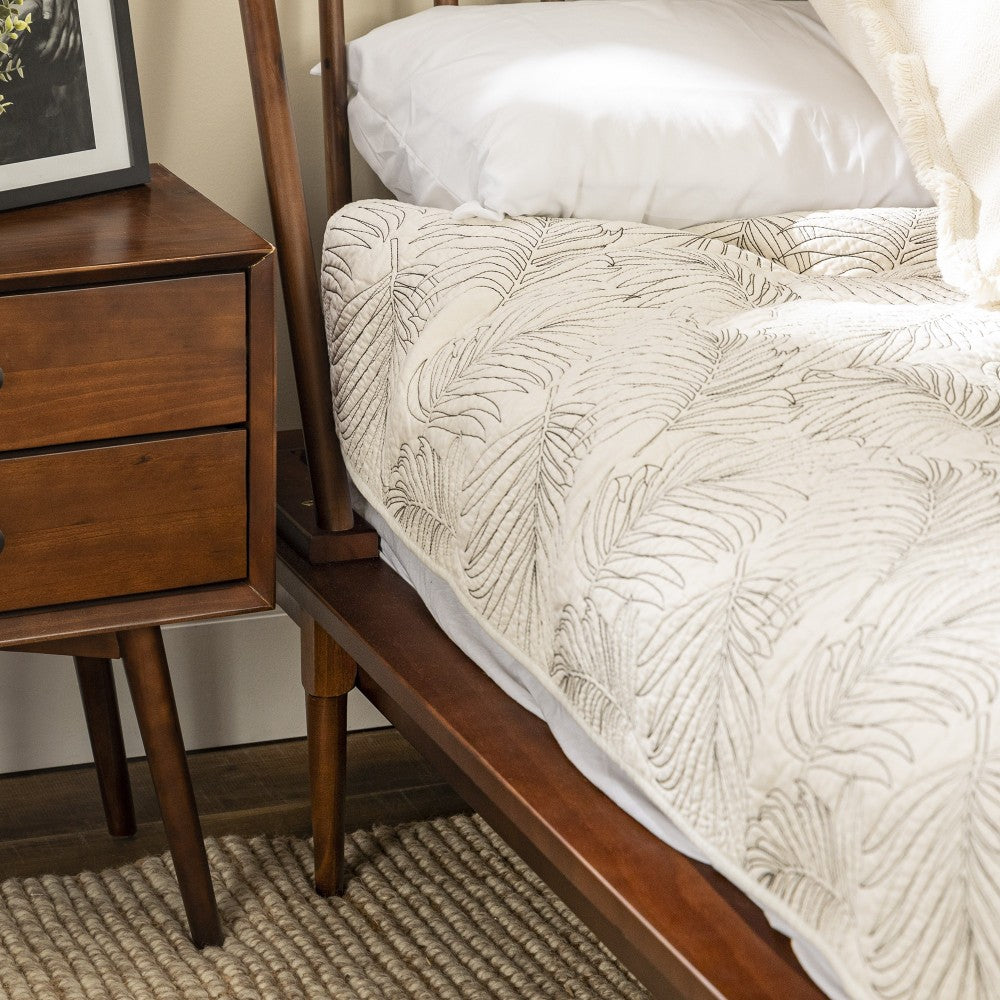 King Mid Century Modern Solid Wood Spindle Platform Bed - Walnut