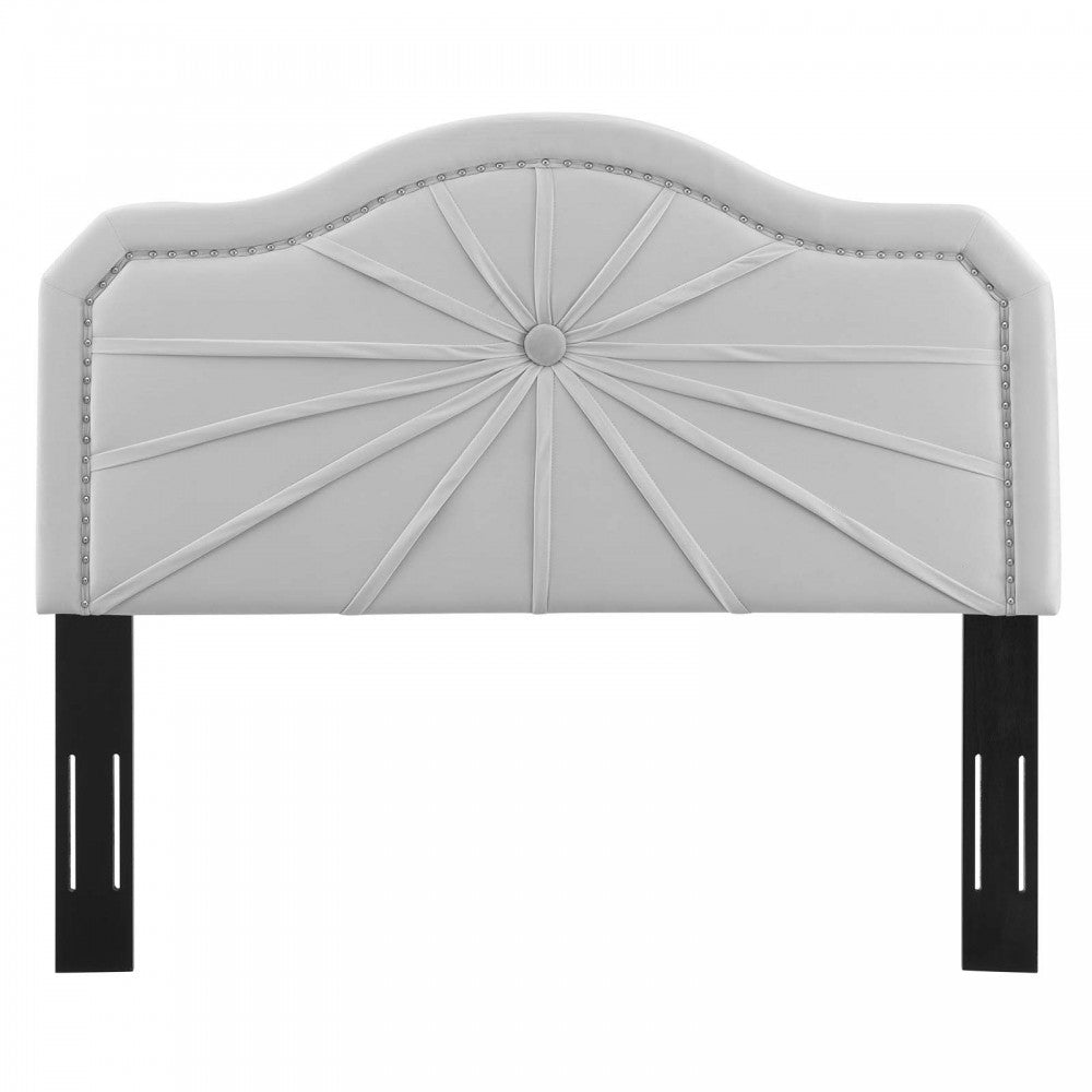 Kristin Pleated Performance Velvet Full/Queen Headboard, Light Gray