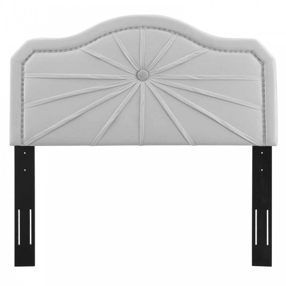 Kristin Pleated Performance Velvet Full/Queen Headboard, Light Gray