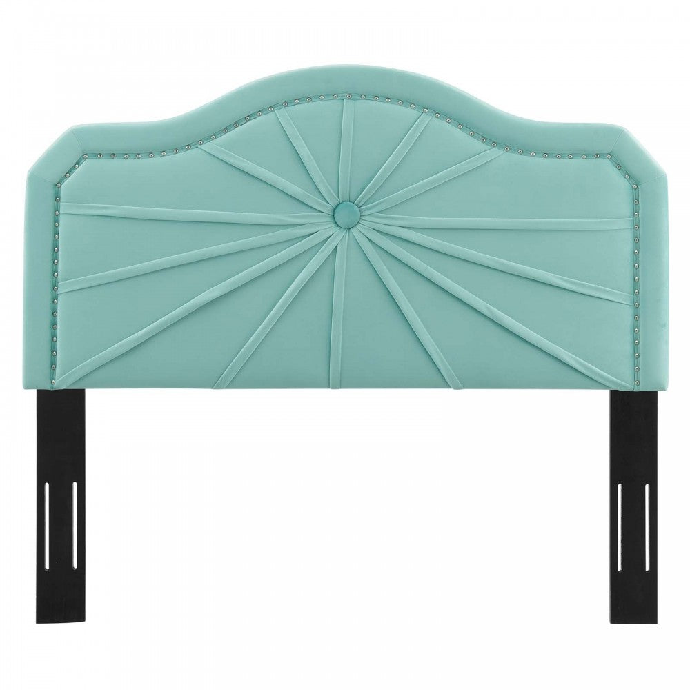 Kristin Pleated Performance Velvet Full/Queen Headboard, Mint