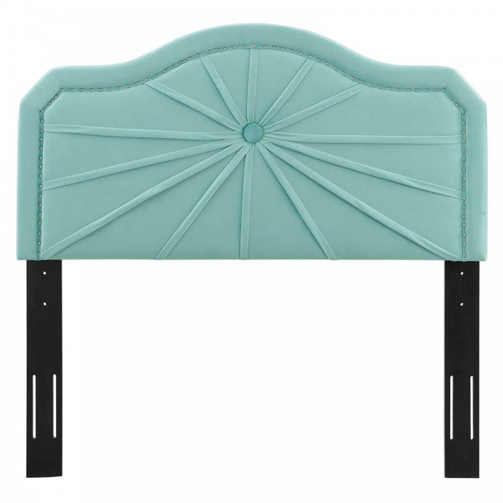 Kristin Pleated Performance Velvet Full/Queen Headboard, Mint