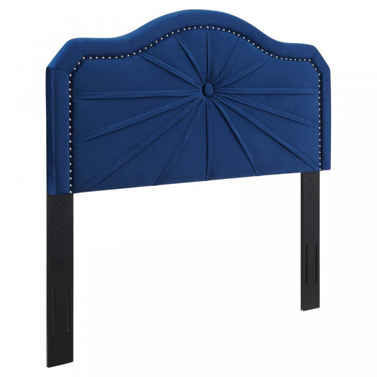 Kristin Pleated Performance Velvet Full/Queen Headboard, Navy