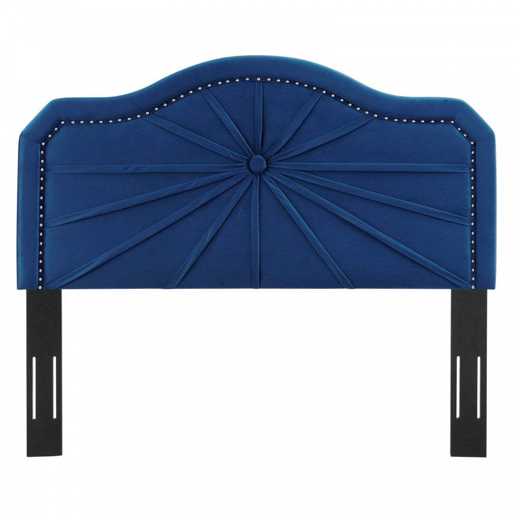 Kristin Pleated Performance Velvet Full/Queen Headboard, Navy