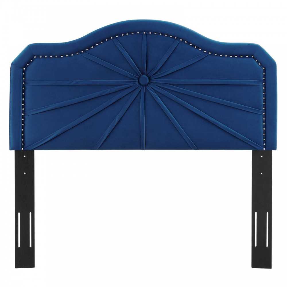 Kristin Pleated Performance Velvet Full/Queen Headboard, Navy