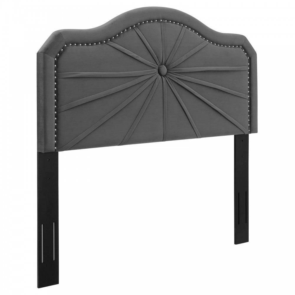 Kristin Pleated Performance Velvet Full/Queen Headboard, Charcoal