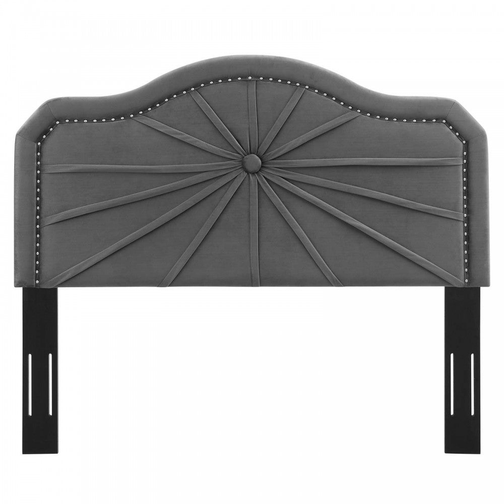 Kristin Pleated Performance Velvet Full/Queen Headboard, Charcoal