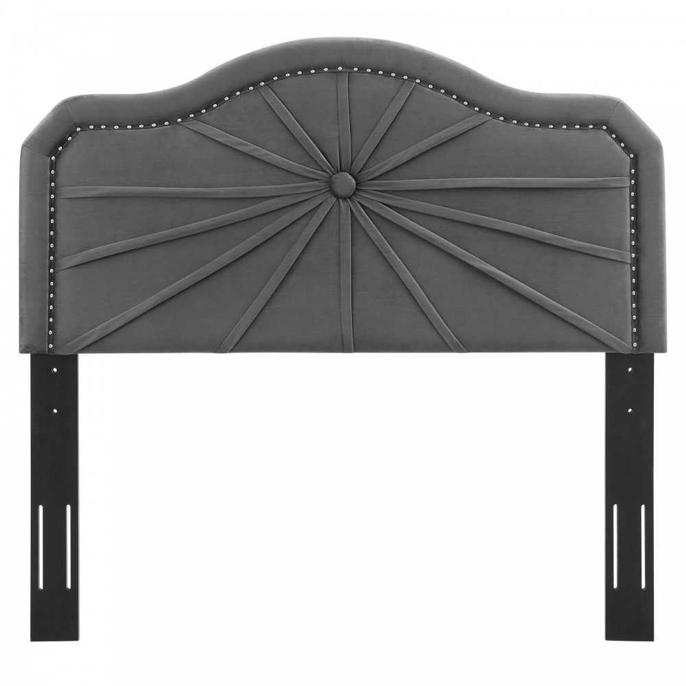 Kristin Pleated Performance Velvet Full/Queen Headboard, Charcoal