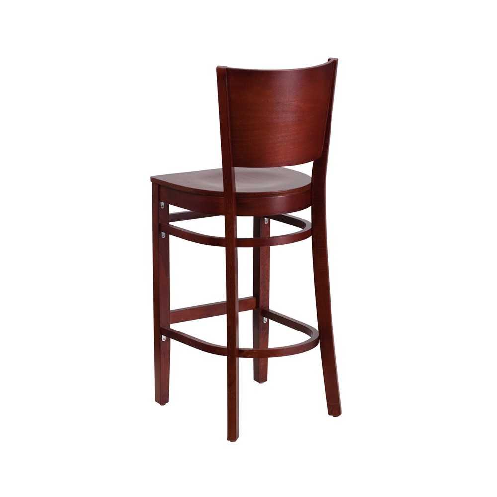 Lacey Series Solid Back Mahogany Wood Restaurant Barstool