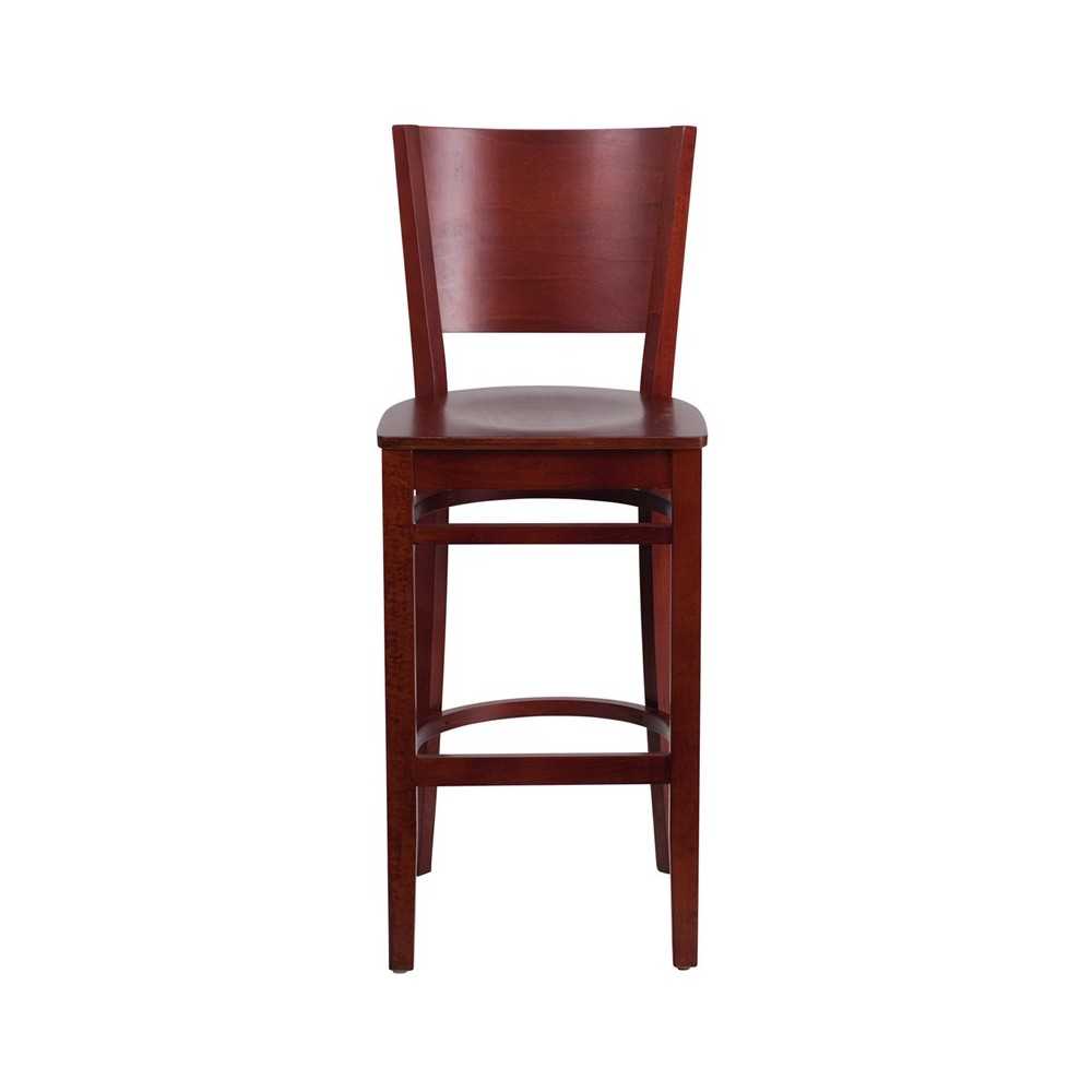 Lacey Series Solid Back Mahogany Wood Restaurant Barstool