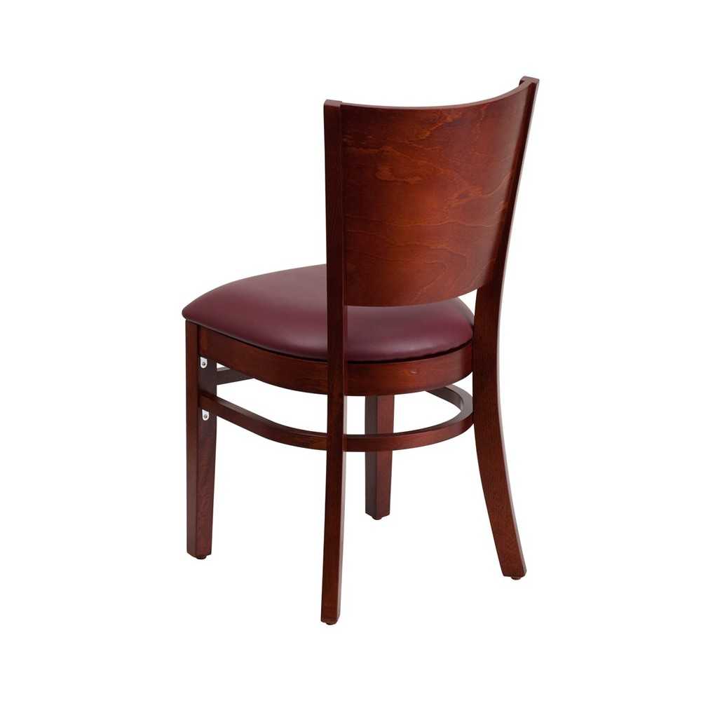 Lacey Series Solid Back Mahogany Wood Restaurant Chair - Burgundy Vinyl Seat