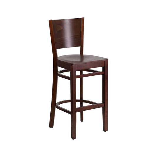 Lacey Series Solid Back Walnut Wood Restaurant Barstool