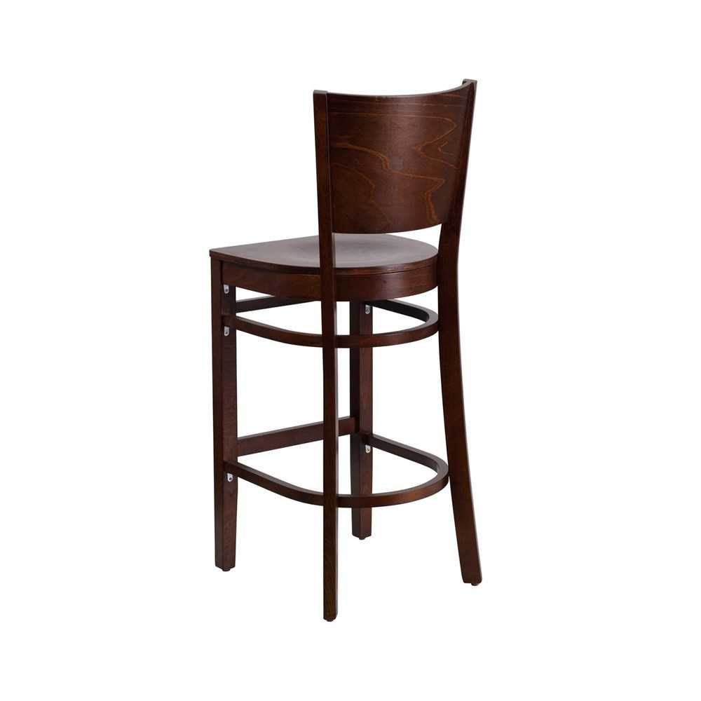 Lacey Series Solid Back Walnut Wood Restaurant Barstool