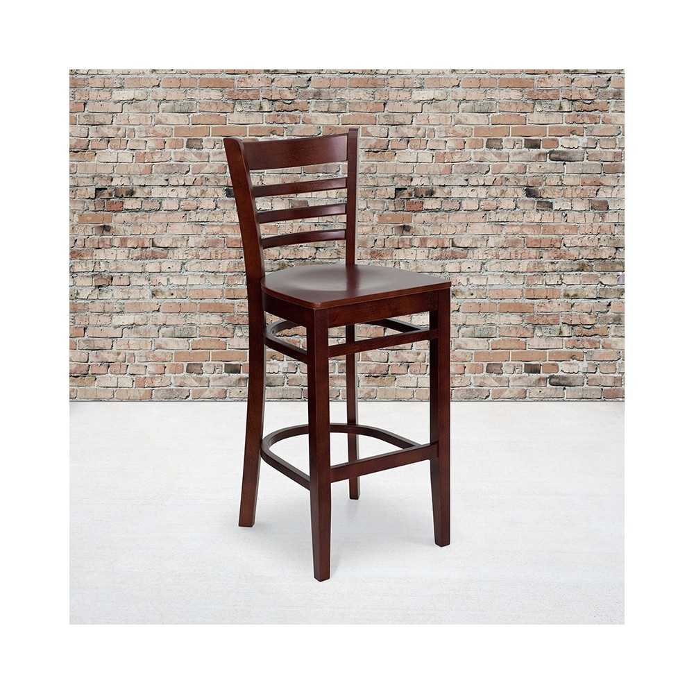 Ladder Back Mahogany Wood Restaurant Barstool