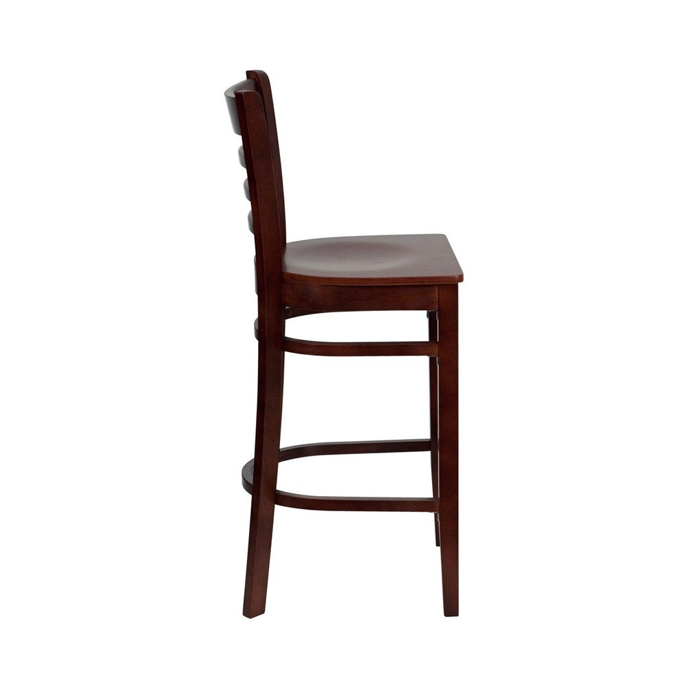 Ladder Back Mahogany Wood Restaurant Barstool