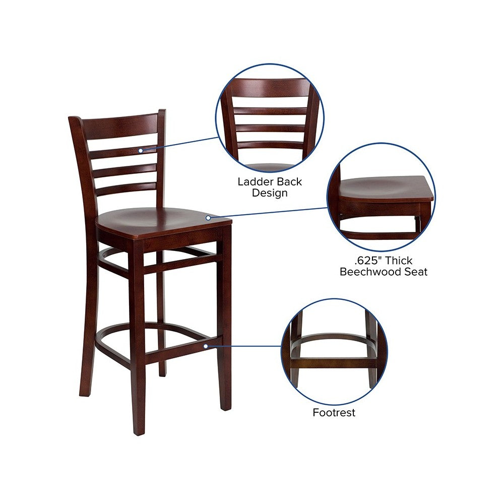 Ladder Back Mahogany Wood Restaurant Barstool
