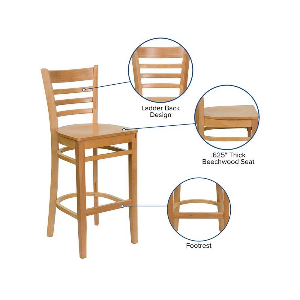 Ladder Back Natural Wood Restaurant Barstool