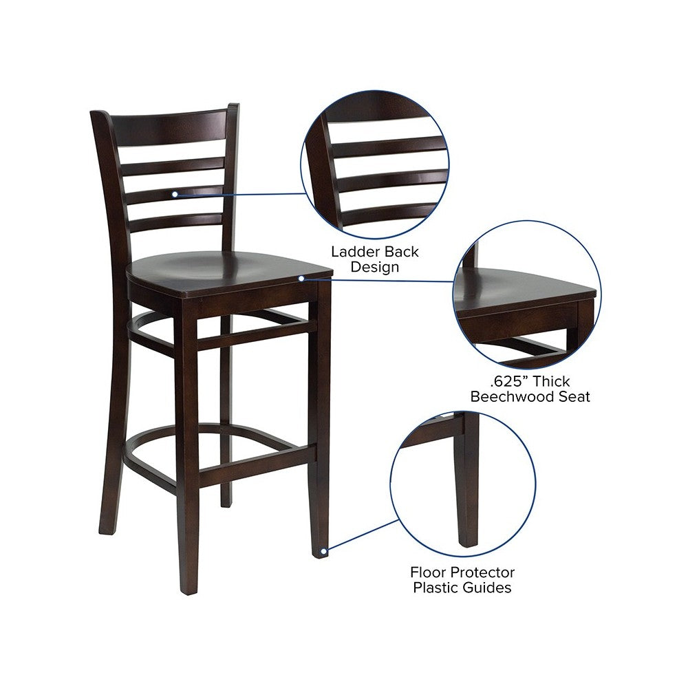 Ladder Back Walnut Wood Restaurant Barstool