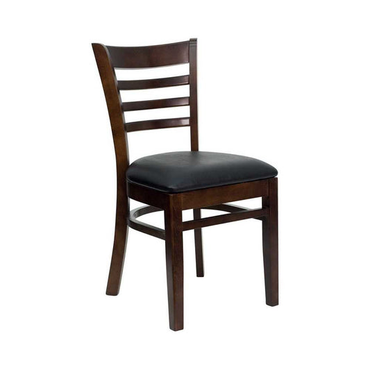 Ladder Back Walnut Wood Restaurant Chair - Black Vinyl Seat
