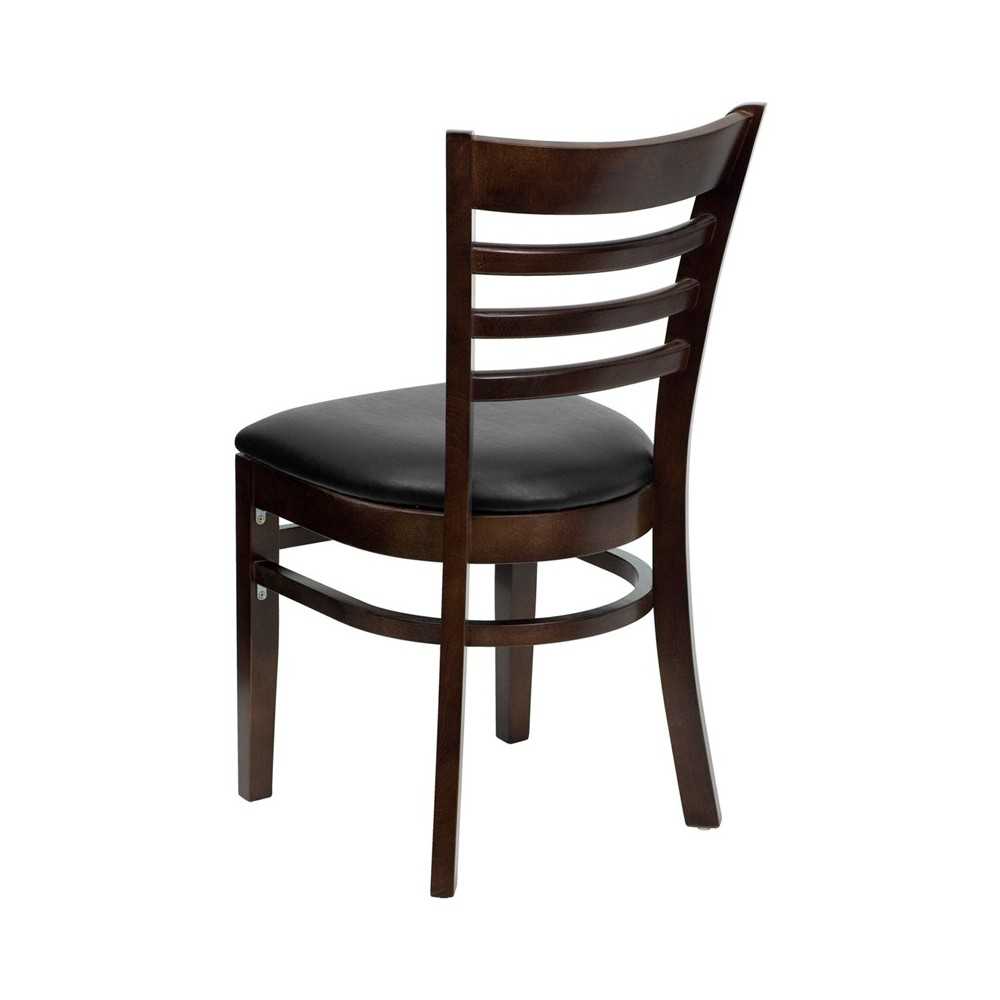 Ladder Back Walnut Wood Restaurant Chair - Black Vinyl Seat