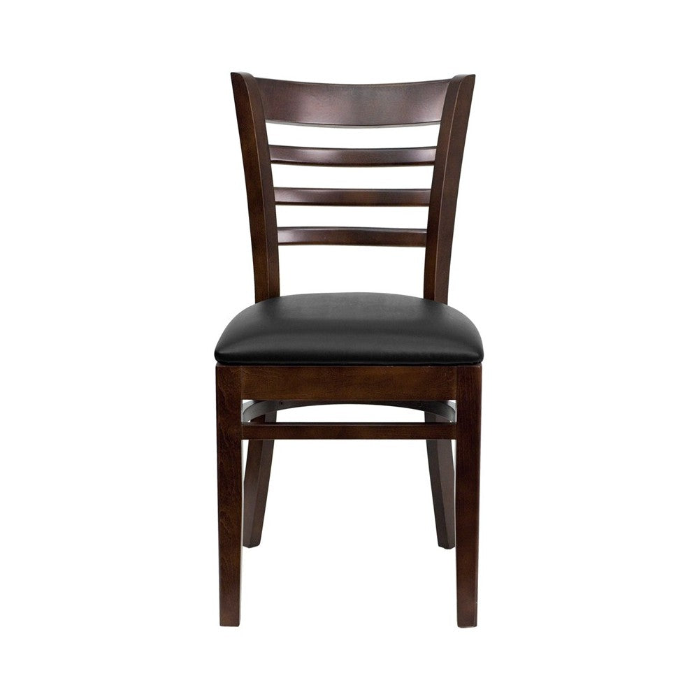 Ladder Back Walnut Wood Restaurant Chair - Black Vinyl Seat