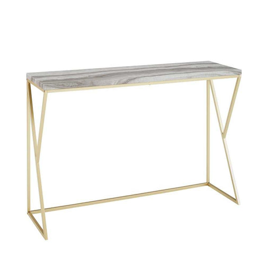 Lana 46" Geometric Side Faux Marble Entry Table - Gray Faux Vein Cut Marble/Gold