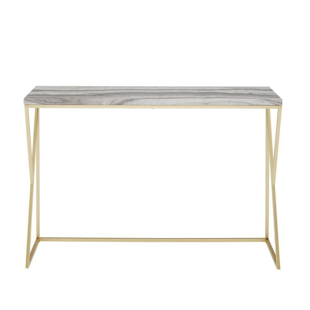 Lana 46" Geometric Side Faux Marble Entry Table - Gray Faux Vein Cut Marble/Gold