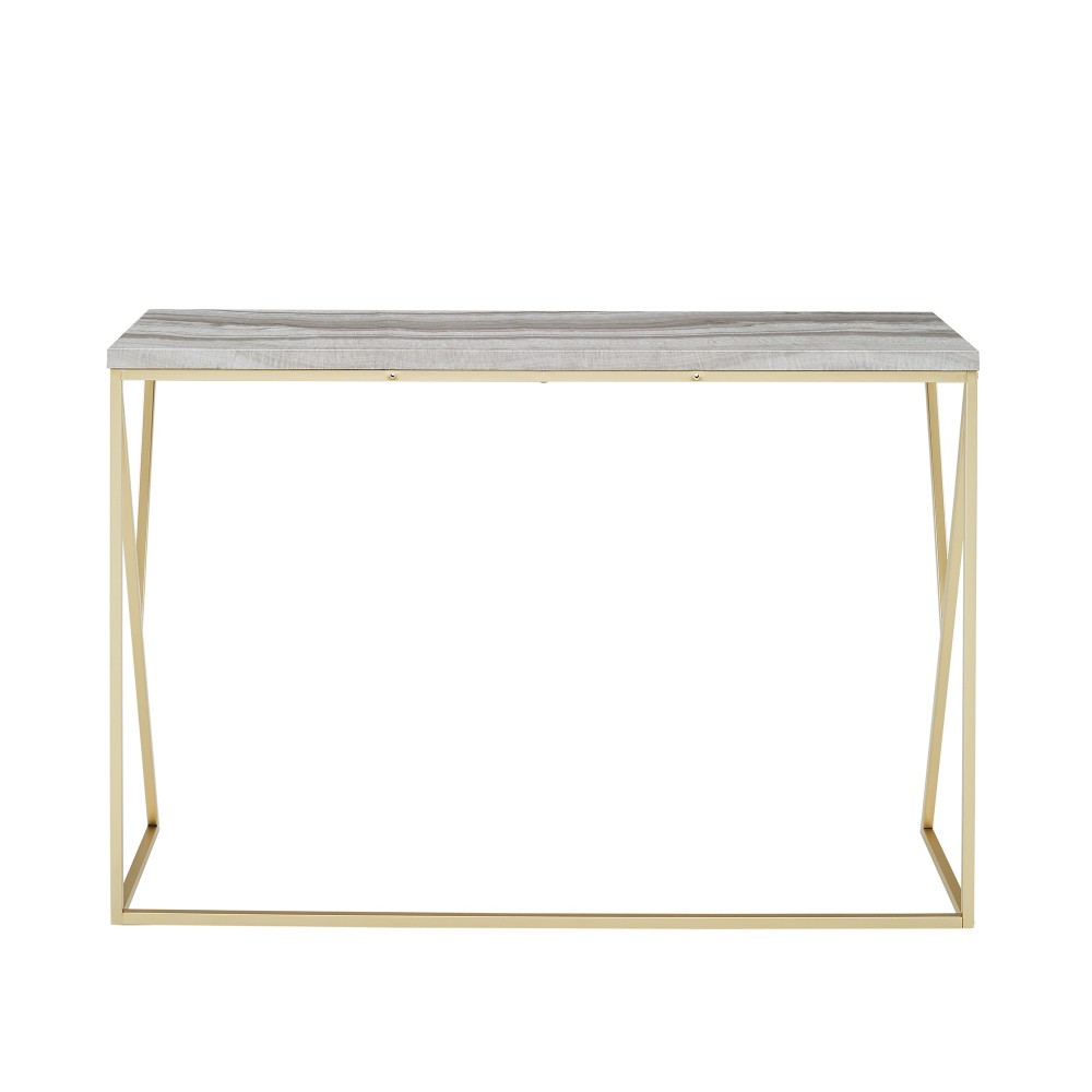 Lana 46" Geometric Side Faux Marble Entry Table - Gray Faux Vein Cut Marble/Gold