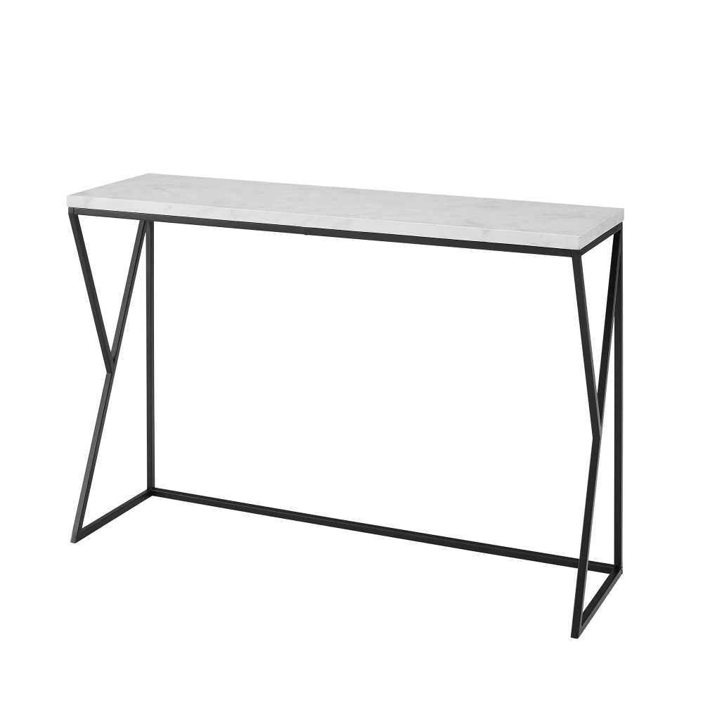 Lana 46" Geometric Side Faux Marble Entry Table - Faux White Marble/Black