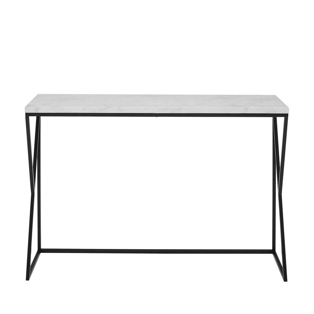 Lana 46" Geometric Side Faux Marble Entry Table - Faux White Marble/Black