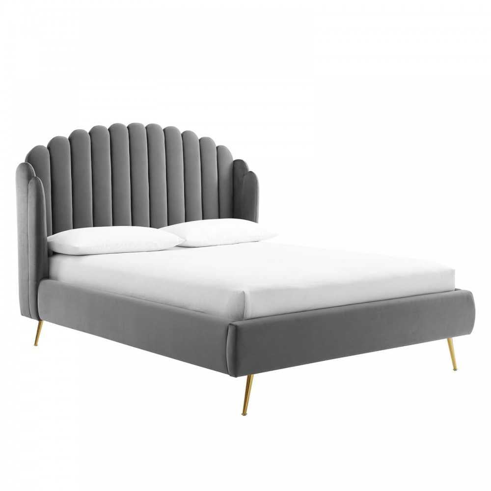 Lana Queen Performance Velvet Wingback Platform Bed, Gray