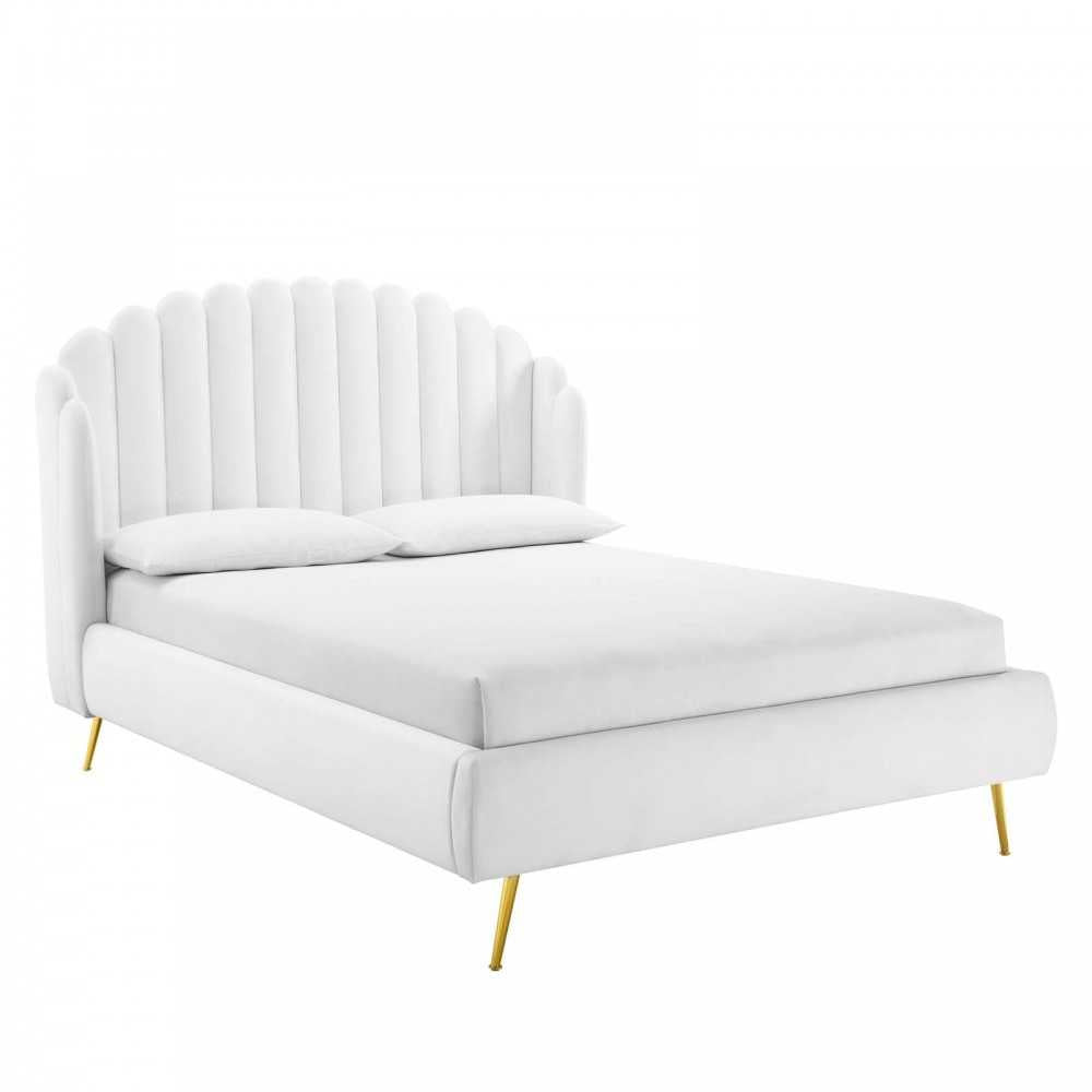 Lana Queen Performance Velvet Wingback Platform Bed, White