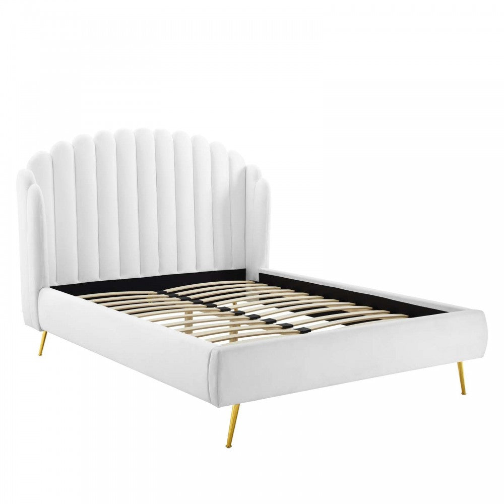 Lana Queen Performance Velvet Wingback Platform Bed, White