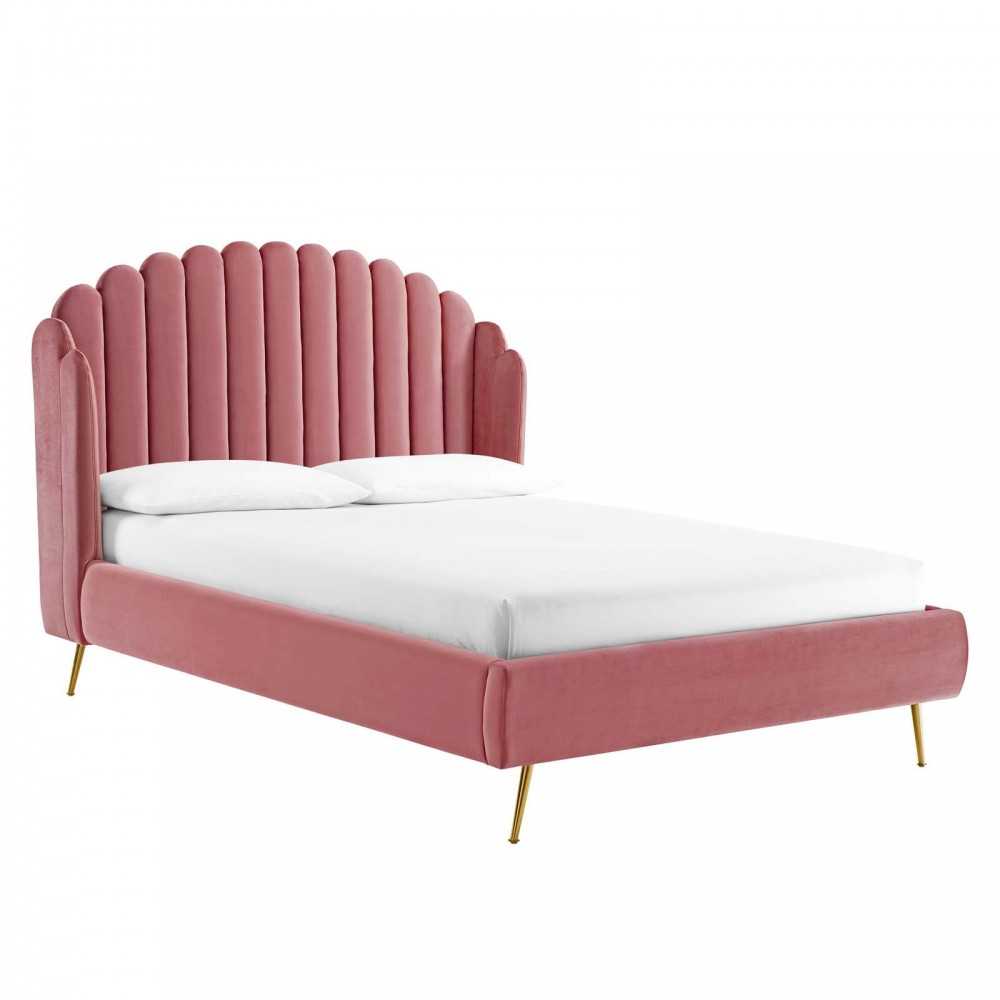 Lana Queen Performance Velvet Wingback Platform Bed, Dusty Rose