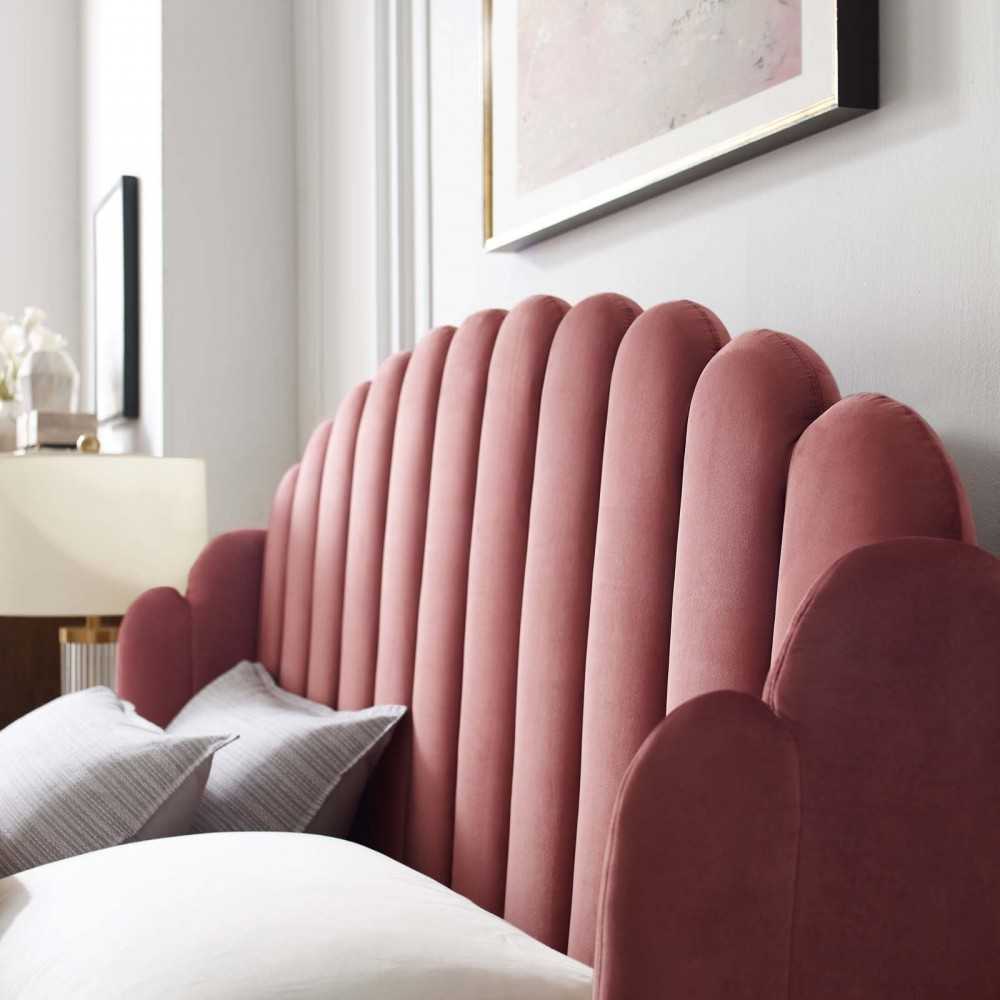 Lana Queen Performance Velvet Wingback Platform Bed, Dusty Rose