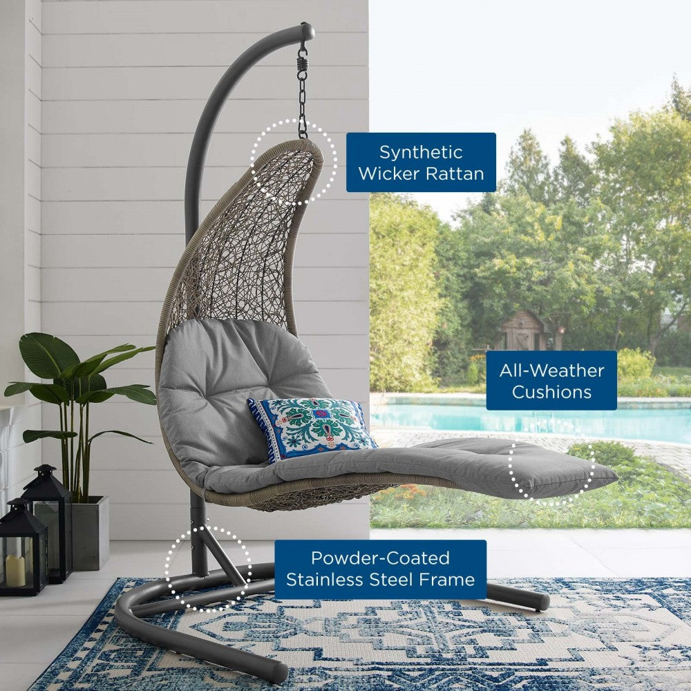 Landscape Hanging Chaise Lounge Outdoor Patio Swing Chair, White, EEI-2952-LGR-GRY