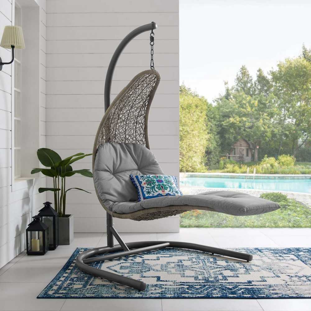 Landscape Hanging Chaise Lounge Outdoor Patio Swing Chair, White, EEI-2952-LGR-GRY