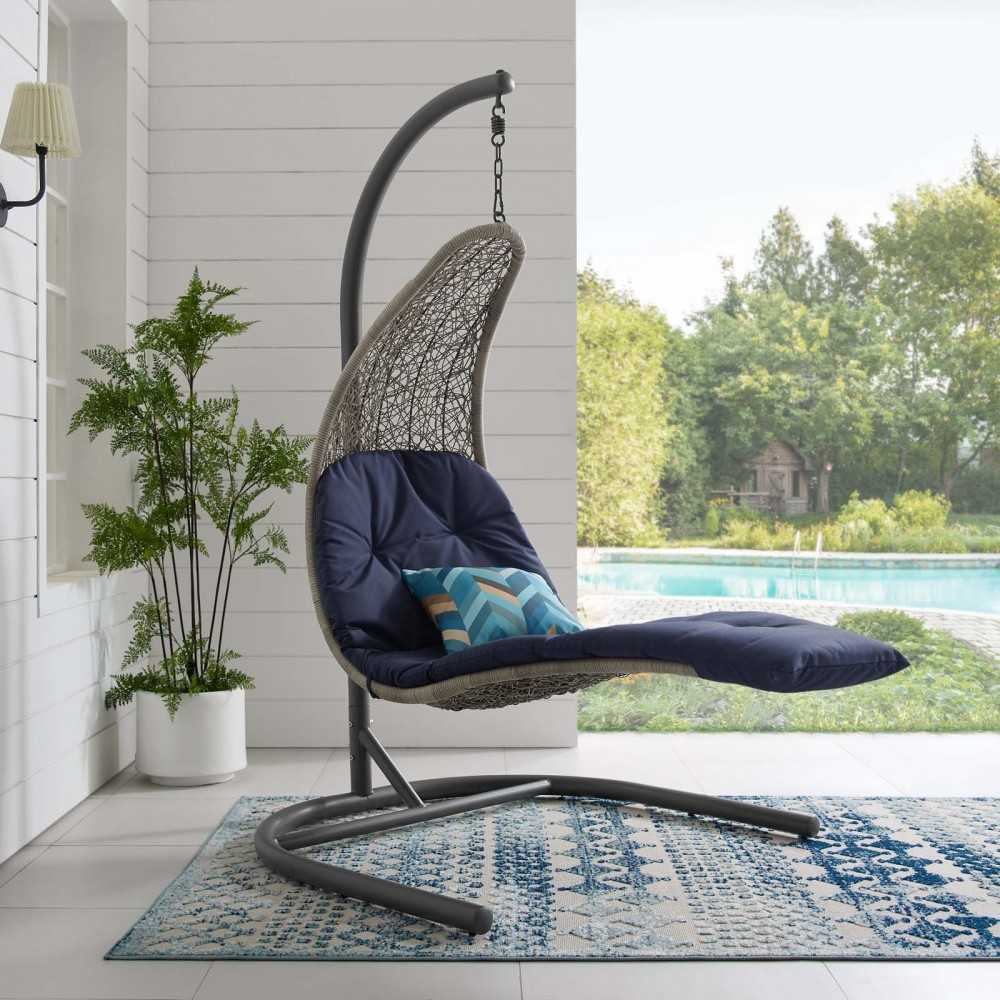 Landscape Hanging Chaise Lounge Outdoor Patio Swing Chair, Gray